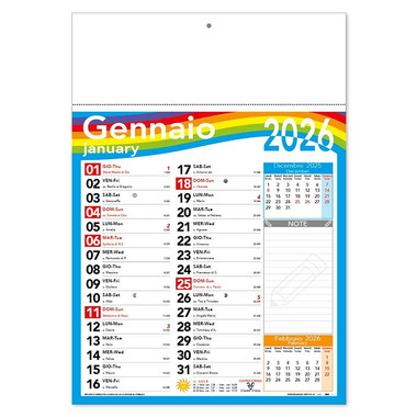 Calendario olandese trimensile multicolor 2026