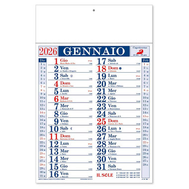 Calendario trimensile 2026 rosso blu