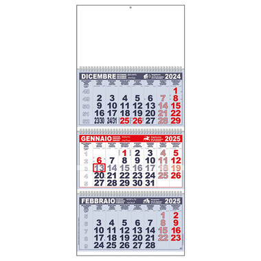 Calendario trittico 2025 3 spirali rosso