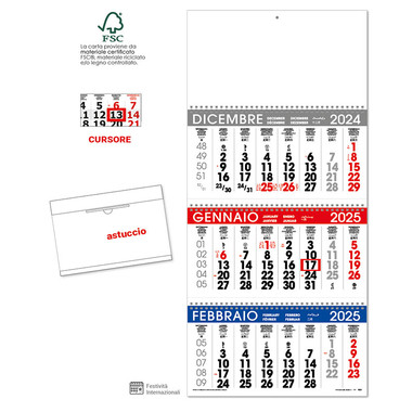 Calendario trittico 3 spirali 2025 dettaglio
