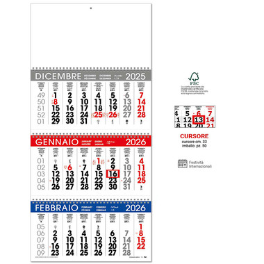 Calendario trittico 3 spirali 2026 dettaglio