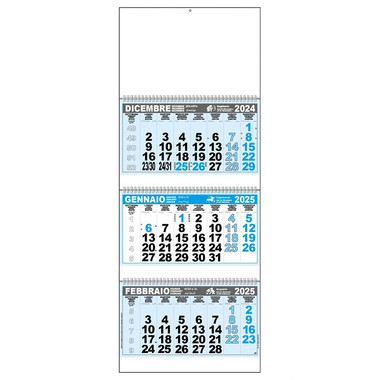 Calendario trittico 3 spirali e interspazi 2025 azzurro