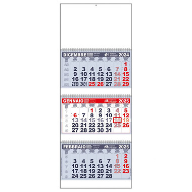 Calendario trittico 3 spirali e interspazi 2025 rosso