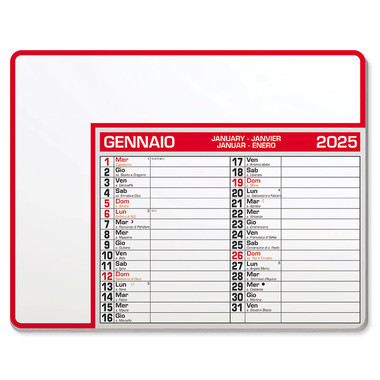 Tappetino mouse con calendario 2025 rosso