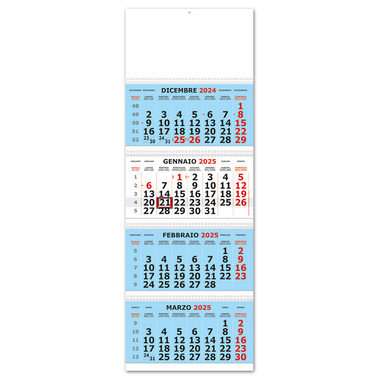 Calendario quadrittico 4 spirali 2025 azzurro