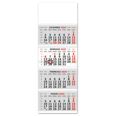 Calendario quadrittico 4 spirali 2025 grigio