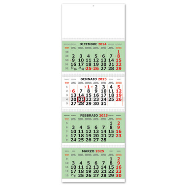 Calendario quadrittico 4 spirali 2025 verde