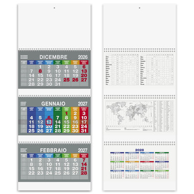 Calendario trittico 3 spirali color 2027 dettaglio retro