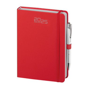 Agenda 2025 giornaliera con elastico e portapenna 15X21 rosso