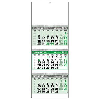 Calendario trittico 3 spirali e interspazi 2025 verde