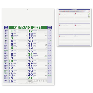 Calendario olandese medio 2027 verde dettaglio 1