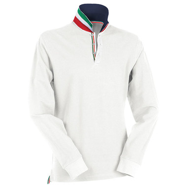 Polo piquet da uomo a manica lunga, retro collo tricolore Long Nation Payper