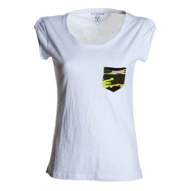 t-shirt donna manica corta con taschino slubby jersey Discovery Lady Pocket bianco Payper