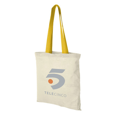 Borsa shopper in cotone con manici lunghi colorati personalizzabile