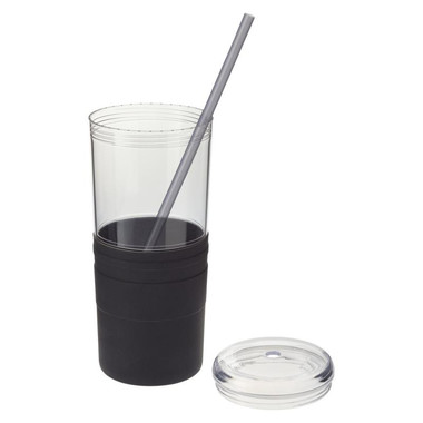 Bicchiere in plastica con cannuccia - colore Nero