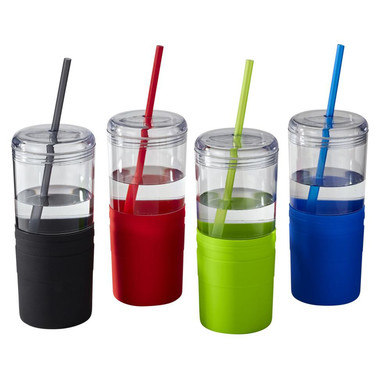 Bicchiere in plastica con cannuccia - colore Nero