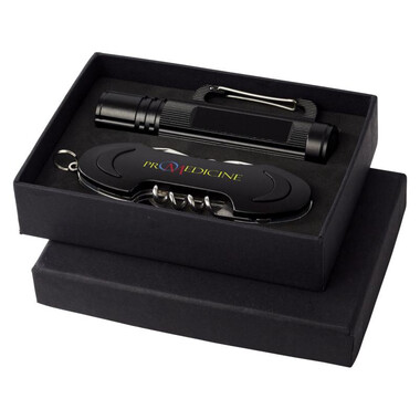 Set regalo coltellino tascabile e torcia - colore Nero
