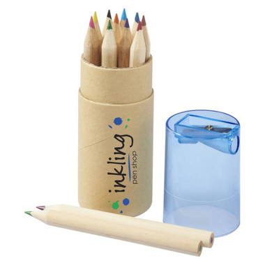 Set matite colorate e temperino in astuccio cilindrico - colore Blu