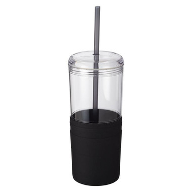 Bicchiere in plastica con cannuccia - colore Nero