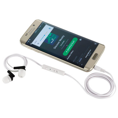 Auricolari con microfono in custodia con moschettone - colore Nero/Bianco