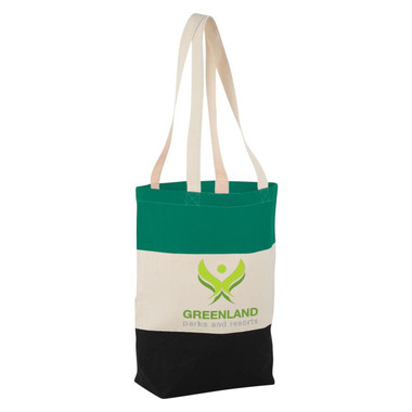 Shopper tre colori in cotone pesante - colore Naturale/Verde