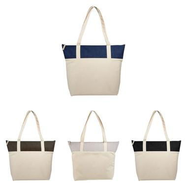 Shopper con zip in Juta e cotone - colore Naturale/Nero