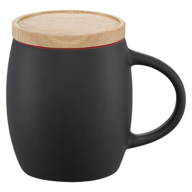 Tazza in ceramica bicolore con coperchio in legno - colore Nero/Rosso