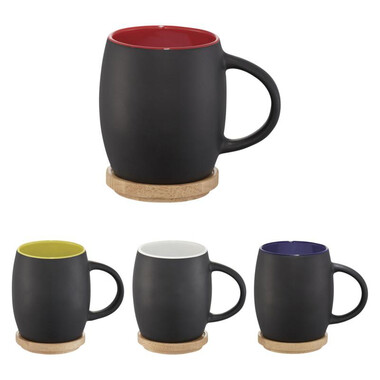 Tazza in ceramica bicolore con coperchio in legno - colore Nero/Rosso