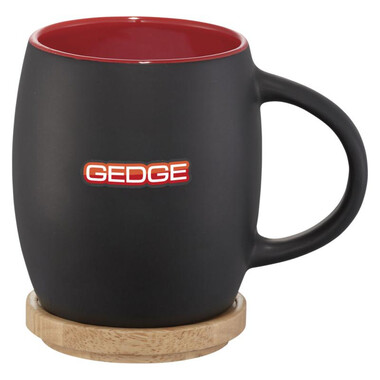 Tazza in ceramica bicolore con coperchio in legno - colore Nero/Rosso