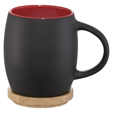 Tazza in ceramica bicolore con coperchio in legno - colore Nero/Rosso