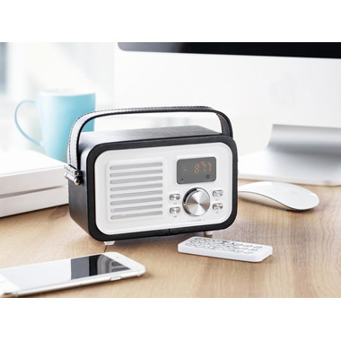 cassa speaker bluetooth retro con radio colore nero