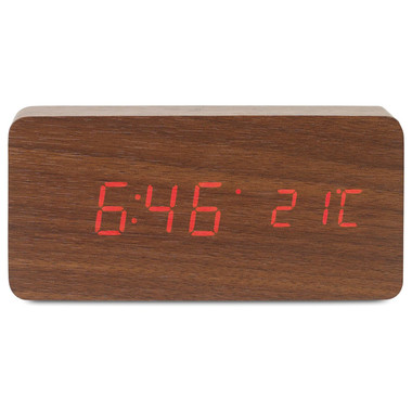 Orologio LED con sveglia e temperatura colore legno