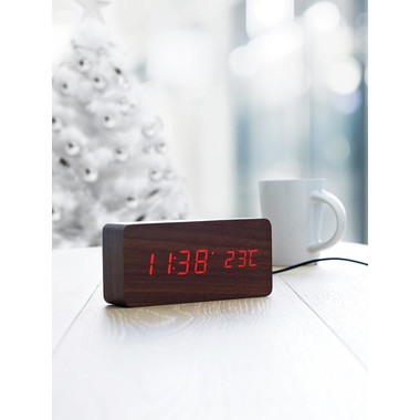 Orologio LED con sveglia e temperatura colore legno