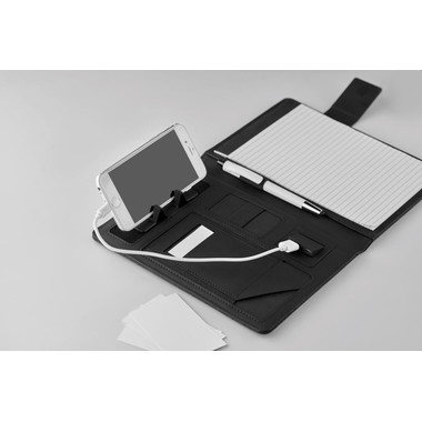 Porta blocco A5 a righe con powerbank colore nero