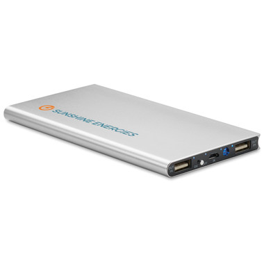 Power bank solare 8000 mAh in alluminio colore argento opaco