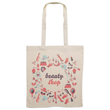 Shopper in cotone con manici lunghi colore beige