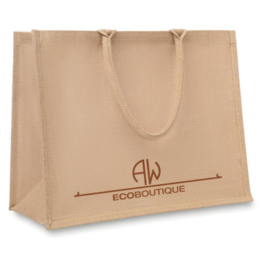 Shopper in juta con interno laminato trasparente colore beige