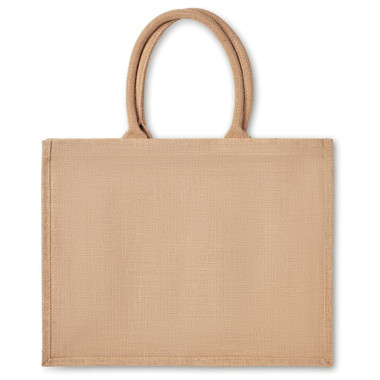 Shopper in juta con interno laminato trasparente colore beige