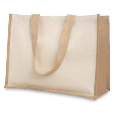 Shopperin in juta e canvas con interno laminato colore beige