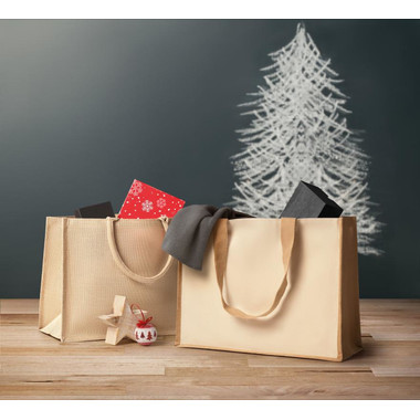Shopperin in juta e canvas con interno laminato colore beige
