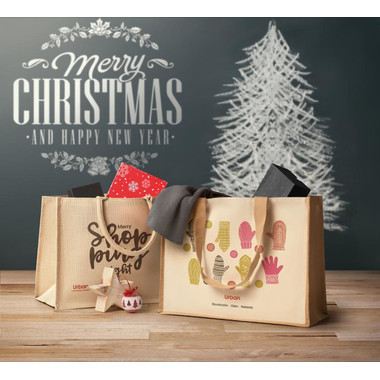 Shopperin in juta e canvas con interno laminato colore beige
