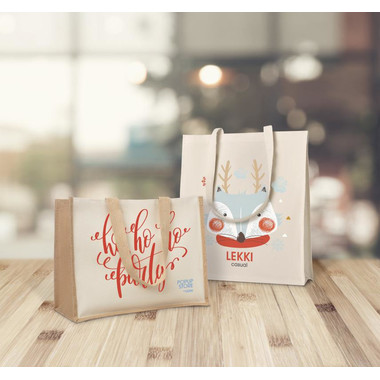 Shopperin in juta e canvas con interno laminato colore beige