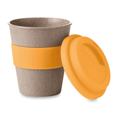 Bicchiere da take away con coperchio in silicone colore arancio