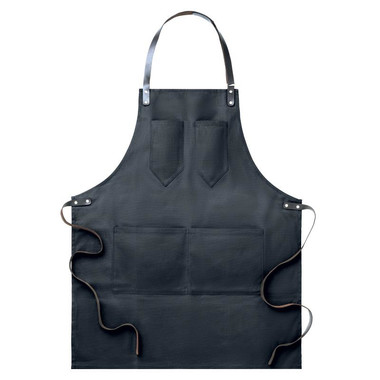 Grembiule rifinito in pelle con 3 tasche colore nero MO9237-03