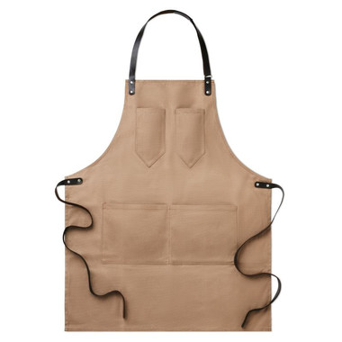 Grembiule rifinito in pelle con 3 tasche colore taupe MO9237-67