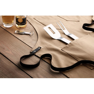 Grembiule rifinito in pelle con 3 tasche colore taupe