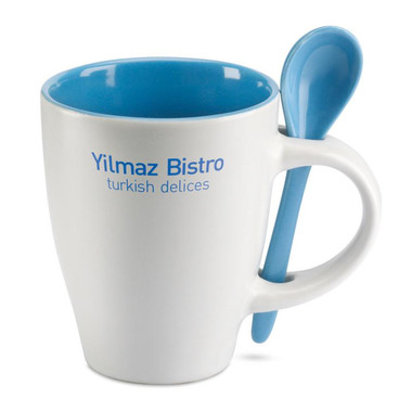 Tazza bicolore da 200ml con cucchiaino abbinato colore blu