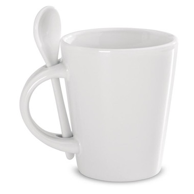 Tazza e cucchiaino in porcellana colore bianco