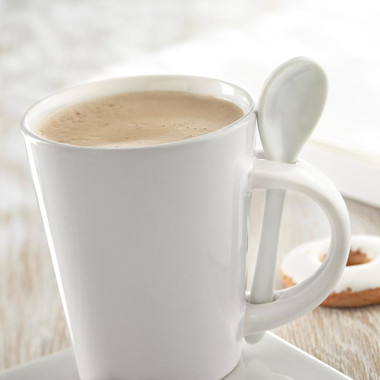 Tazza e cucchiaino in porcellana colore bianco