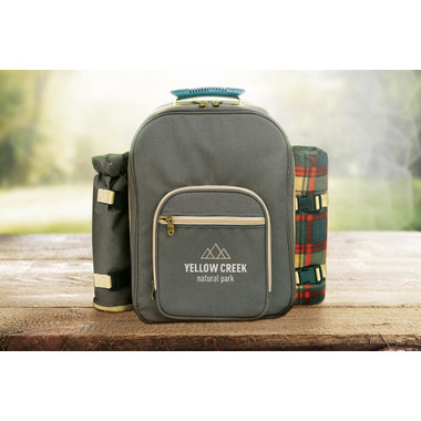 Zaino picnic per 4 persone con plaid e utensili colore marrone